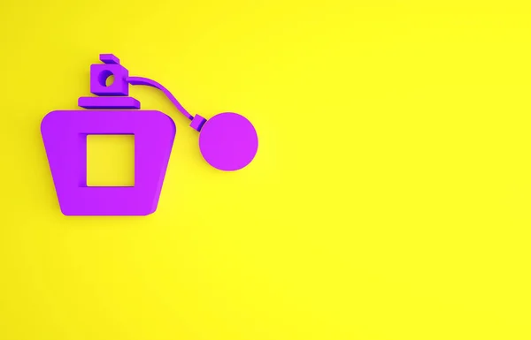 Icono Perfume púrpura aislado sobre fondo amarillo. Concepto minimalista. 3D ilustración 3D render —  Fotos de Stock