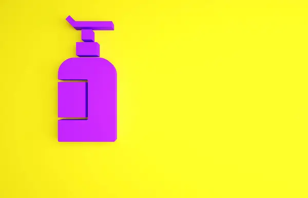 Creme roxo ou loção ícone tubo cosmético isolado no fundo amarelo. Produtos de cuidados com o corpo para a mulher. Conceito de minimalismo. 3D ilustração 3D render — Fotografia de Stock