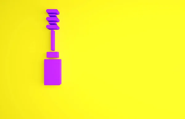 黄色の背景に単離された紫色のマスカラブラシアイコン.最小限の概念。3Dイラスト3Dレンダリング — ストック写真
