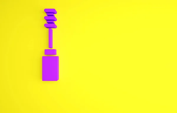 Lila Mascara Pinsel Symbol isoliert auf gelbem Hintergrund. Minimalismus-Konzept. 3D Illustration 3D Renderer — Stockfoto