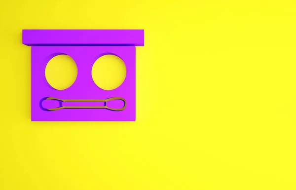 Фіолетова палітра тіней очей з піктограмою пензля ізольована на жовтому тлі. Концепція мінімалізму. 3D ілюстрація 3D рендеринга — стокове фото