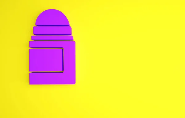 Icône de rouleau déodorant violet antisudorifique isolée sur fond jaune. Cosmétique pour l'hygiène corporelle. Concept de minimalisme. Illustration 3D rendu 3D — Photo