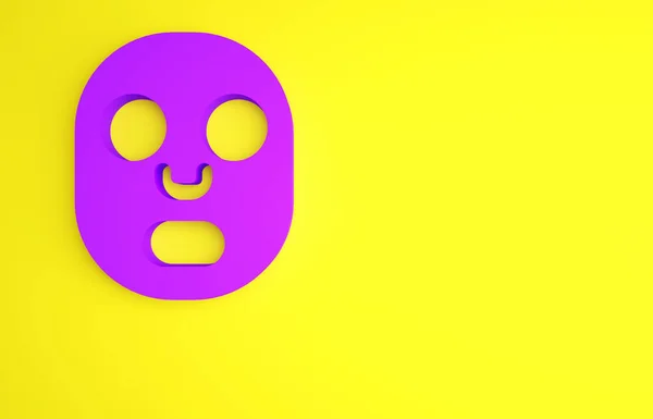 Roxo ícone máscara cosmética facial isolado no fundo amarelo. Cosmetologia, medicina e cuidados de saúde. Conceito de minimalismo. 3D ilustração 3D render — Fotografia de Stock