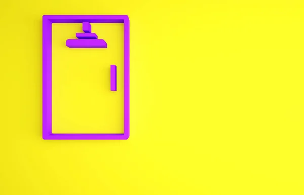Ícone de cabine de chuveiro roxo isolado no fundo amarelo. Conceito de minimalismo. 3D ilustração 3D render — Fotografia de Stock