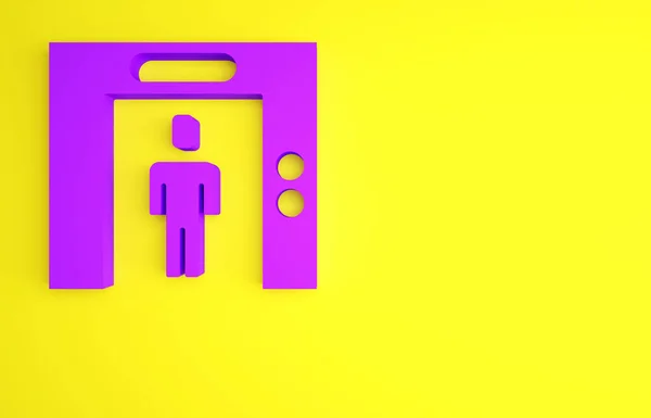 Μοβ εικόνα ανύψωσης απομονωμένη σε κίτρινο φόντο. Σύμβολο ασανσέρ. Μινιμαλιστική έννοια. 3d απεικόνιση 3D καθιστούν — Φωτογραφία Αρχείου