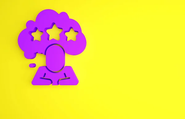 Purple Five stars customer rating review icon isolated on yellow background. Favorito, mejor calificación, símbolo de premio. Concepto minimalista. 3D ilustración 3D render — Foto de Stock