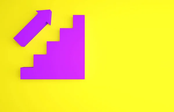 Paarse trap omhoog pictogram geïsoleerd op gele achtergrond. Minimalisme concept. 3d illustratie 3D renderen — Stockfoto