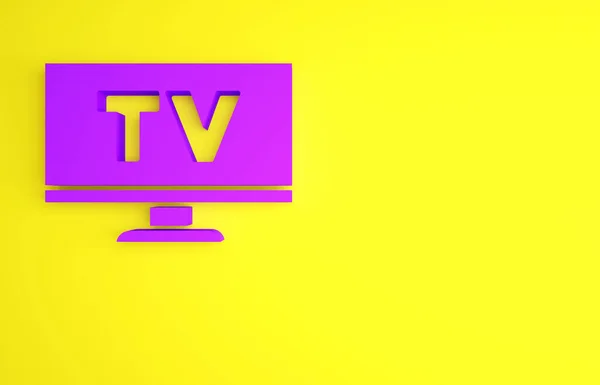 Purple Smart Tv icono aislado sobre fondo amarillo. Señal de televisión. Concepto minimalista. 3D ilustración 3D render —  Fotos de Stock