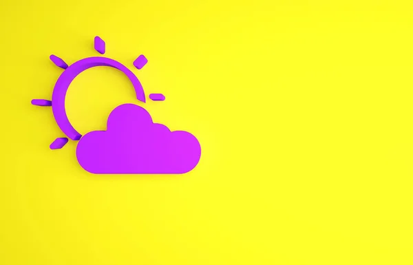 Purple Sun and cloud weather icon isolated on yellow background. Minimalism concept. 3d illustration 3D render