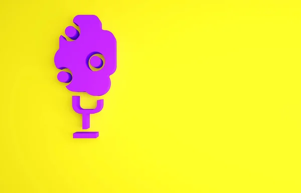 Purple Tree met appel pictogram geïsoleerd op gele achtergrond. Landbouwgewassen. Biologisch landbouwproduct. Tuinieren thema. Minimalisme concept. 3d illustratie 3D renderen — Stockfoto