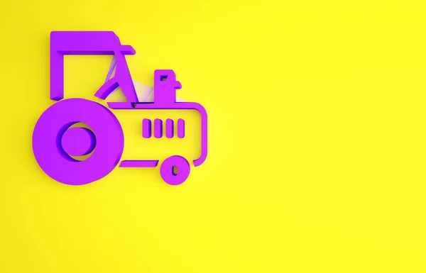 Icône Tracteur violet isolée sur fond jaune. Concept de minimalisme. Illustration 3D rendu 3D — Photo