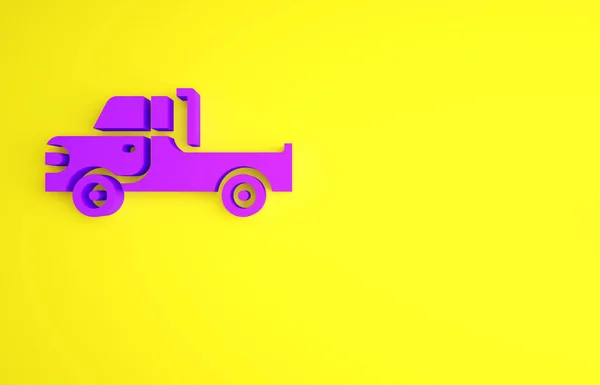 Paarse pick-up truck pictogram geïsoleerd op gele achtergrond. Minimalisme concept. 3d illustratie 3D renderen — Stockfoto