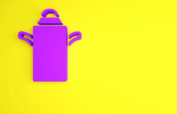 Contenedor de lata púrpura para icono de leche aislado sobre fondo amarillo. Concepto minimalista. 3D ilustración 3D render — Foto de Stock