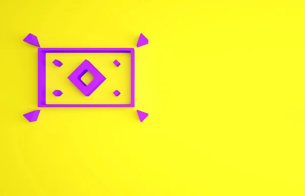 Фіолетовий Чарівний килим значок ізольований на жовтому тлі. Концепція мінімалізму. 3D ілюстрація 3D рендеринга — стокове фото