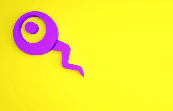 Ícone de olho roxo isolado no fundo amarelo. Feliz festa de Halloween. Conceito de minimalismo. 3D ilustração 3D render — Fotografia de Stock