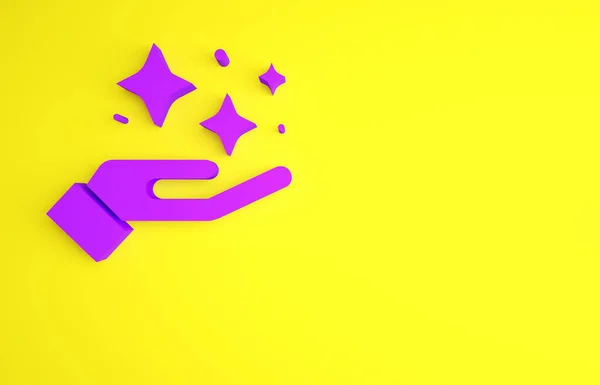 Estrellas Purple Sparkle con icono truco mágico aislado sobre fondo amarillo. Decoración mágica de Navidad. Concepto minimalista. 3D ilustración 3D render —  Fotos de Stock