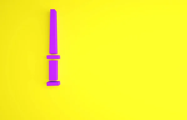 Icono de varita mágica púrpura aislado sobre fondo amarillo. Accesorio mágico en forma de estrella. Poder mágico. Concepto minimalista. 3D ilustración 3D render —  Fotos de Stock