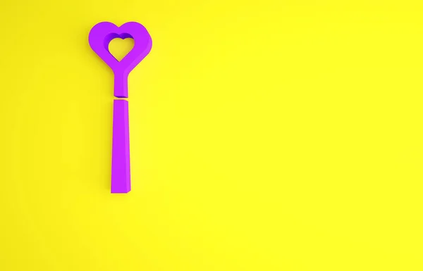 Purple Magic wand icon isolated on yellow background. Star shape magic accessory. Magical power. Minimalism concept. 3d illustration 3D render — Stock Photo, Image