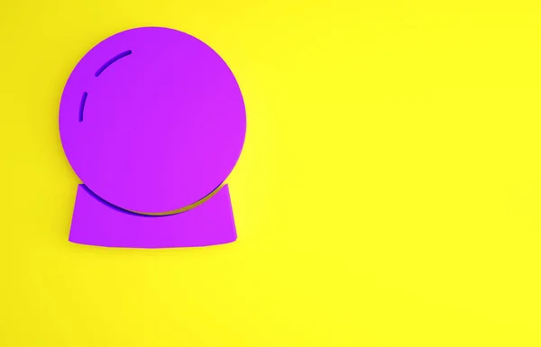 Ikon bola Purple Magic diisolasi pada latar belakang kuning. Bola kristal. Konsep minimalisme. Tampilan 3D ilustrasi 3d — Stok Foto