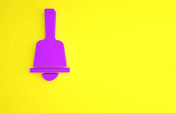 Purple Merry Christmas timbre campana icono aislado sobre fondo amarillo. Símbolo de alarma, campana de servicio, señal de timbre, notificación. Concepto minimalista. 3D ilustración 3D render —  Fotos de Stock