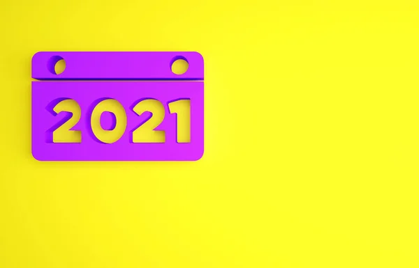 Ікона фіолетового календаря ізольована на жовтому тлі. Символ події. З Різдвом і Новим Роком. Концепція мінімалізму. 3D-рендеринг — стокове фото