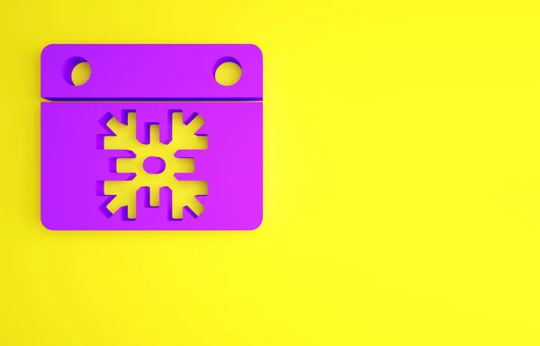 Icône Calendrier violet isolée sur fond jaune. Symbole de rappel d'événement. Joyeux Noël et bonne année. Concept de minimalisme. Illustration 3D rendu 3D — Photo