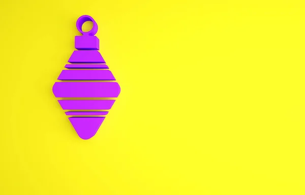 Icône de boule de Noël violet isolé sur fond jaune. Joyeux Noël et bonne année. Concept de minimalisme. Illustration 3D rendu 3D — Photo