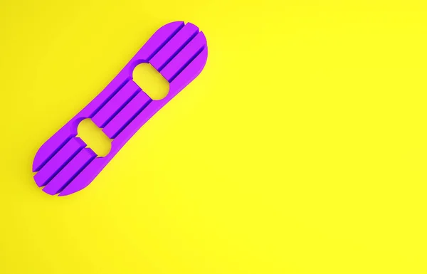 Purple Snowboard icoon geïsoleerd op gele achtergrond. Snowboard icoon. Extreme sport. Sportuitrusting. Minimalisme concept. 3d illustratie 3D renderen — Stockfoto