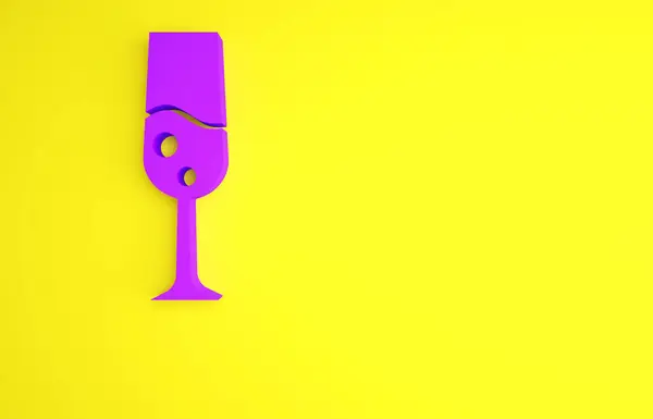 Purple Glass de champán icono aislado sobre fondo amarillo. Feliz Navidad y Feliz Año Nuevo. Concepto minimalista. 3D ilustración 3D render —  Fotos de Stock