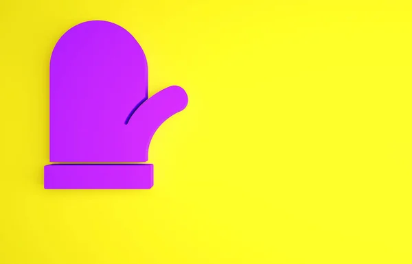 Icono de mitón de Navidad púrpura aislado sobre fondo amarillo. Concepto minimalista. 3D ilustración 3D render — Foto de Stock
