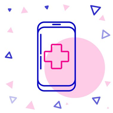 Beyaz arka planda hastane ikonuna acil durum telefonu çağrısı var. Renkli taslak konsepti. Vektör İllüstrasyonu.