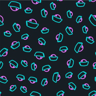 Line Sushi simgesi siyah arkaplanda kusursuz desen izole etti. Geleneksel Japon yemekleri. Vektör İllüstrasyonu.