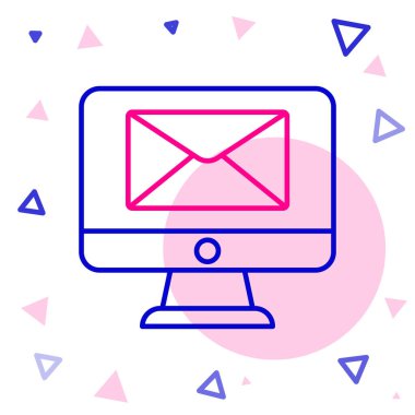 Hat monitörü ve zarf, yeni mesaj, beyaz arkaplanda izole edilmiş posta simgesi. E-posta bültenleri, başlıklar, blog yazıları için kullanım. Renkli taslak konsepti. Vektör İllüstrasyonu.