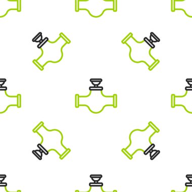 Çizgi Endüstrisi metalik boru ve kapakçık simgesi beyaz arka planda izole edilmiş. Vektör İllüstrasyonu.