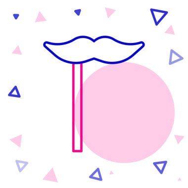 Beyaz arka planda izole edilmiş çubuk ikonundaki çizgi kağıt bıyık. Karton karnaval maskesi ile kavram. Fotoğraf çekimi için maske. Renkli taslak konsepti. Vektör İllüstrasyonu.