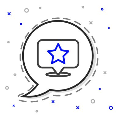 Beyaz arkaplanda yıldız simgesi izole edilmiş çizgi haritası işaretçisi. Yıldız favori iğne haritası simgesi. Harita işaretleyicileri. Renkli taslak konsepti. Vektör İllüstrasyonu.