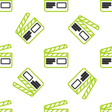 Line Movie clapper simgesi beyaz arkaplanda izole edilmiş kusursuz desen. Film alkışlama tahtası. Alkış tahtası işareti. Sinema yapımı ya da medya endüstrisi. Vektör İllüstrasyonu.