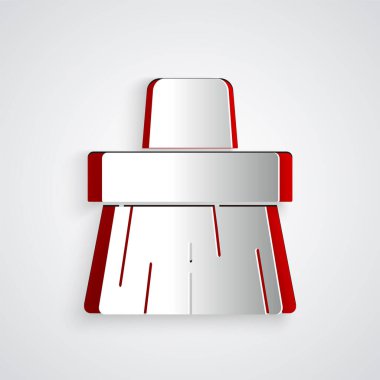 Kağıt kesiği süpürge sapı simgesi gri arkaplanda izole edildi. Temizlik hizmeti konsepti. Kağıt sanatı tarzı. Vektör.