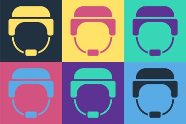 Pop Art Askeri miğfer simgesi renk arkaplanda izole edildi. Ordu şapkasının savunma ve koruma sembolü. Koruyucu şapka. Vektör.