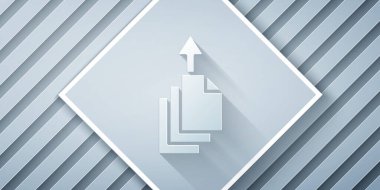 Kağıt kesiği Veri aktarma simgesi gri arkaplanda izole edildi. Kağıt sanatı tarzı. Vektör