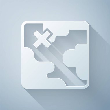 Kağıt Afrika safari haritası simgesi gri arka planda izole edildi. Kağıt sanatı tarzı. Vektör.