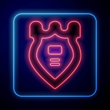 Parlayan neon polis rozeti ikonu mavi arka planda izole edildi. Şerif rozeti. Vektör.