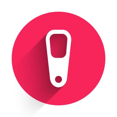 Ayak ikonu için beyaz sünger taşı uzun gölgeli izole edilmiş. Ayak yıkama. Cilt güzelliği kozmetik bacak bakımı. Kırmızı daire düğmesi. Vektör.