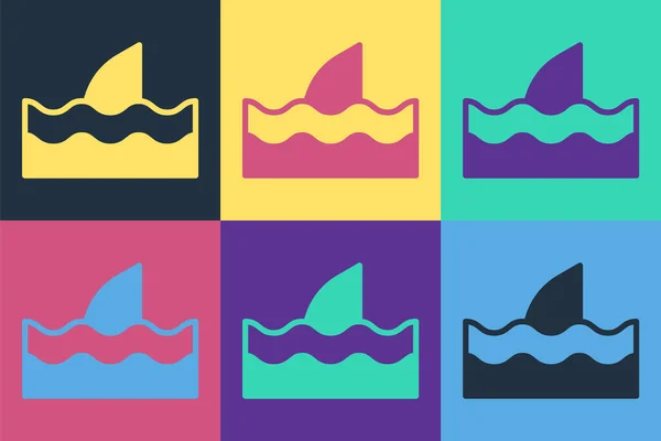 Pop Konst Shark Fin Havet Våg Ikon Isolerad Färg Bakgrund — Stock vektor