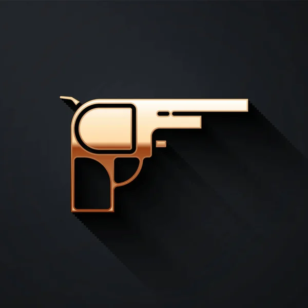 Gold Revolver Pistole Symbol Isoliert Auf Schwarzem Hintergrund Langer Schatten — Stockvektor