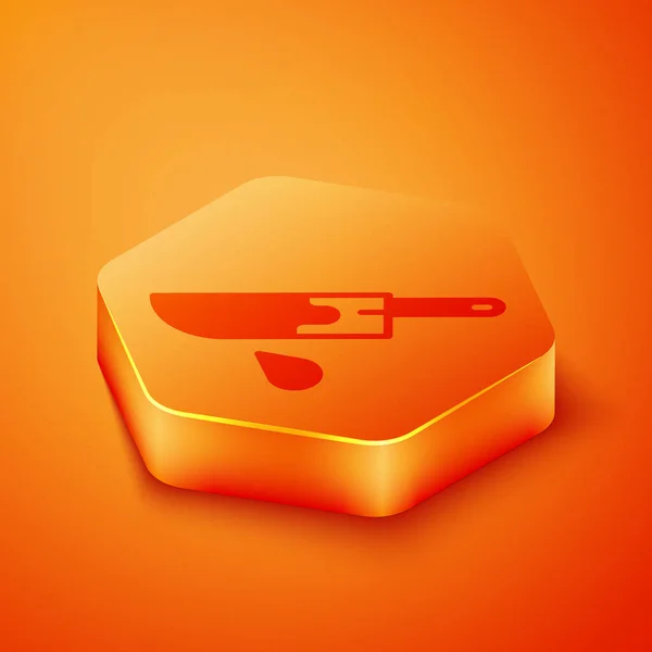 Isometric Bloody Knife Icon Isolated Orange Background Orange Hexagon Button — Stock Vector