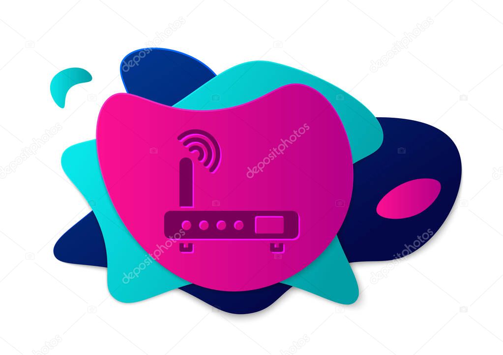 Color Router and wi-fi signal icon isolated on white background. Wireless ethernet modem router. Computer technology internet. Abstract banner with liquid shapes. Vector Illustration.