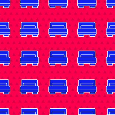 Mavi otel odası yatak ikonu kırmızı arka planda izole edilmiş pürüzsüz desen. Vektör.