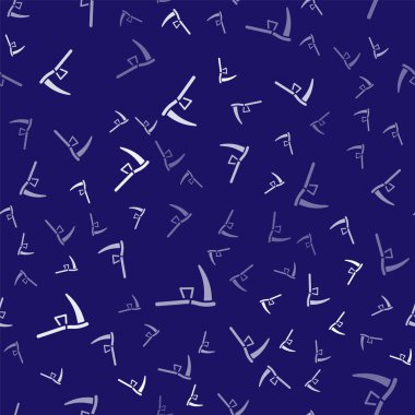 Beyaz Tırpan simgesi mavi arkaplandaki kusursuz deseni izole etti. Mutlu Cadılar Bayramı Partisi. Vektör.