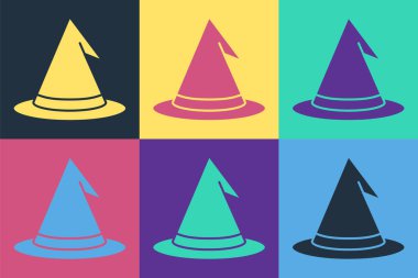 Pop Art Cadı Şapkası simgesi renk arkaplanında izole edildi. Mutlu Cadılar Bayramı Partisi. Vektör.